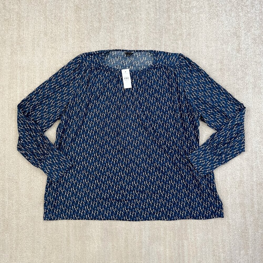 NWT Ann Taylor Floral Long Sleeve Modal Knit Top XL Blue